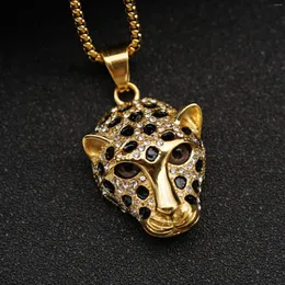 Pendant Necklaces Hip Hop Punk Leopard Head Necklace Men Jewelry Cool Stuff Fashion Rhinestones Birthday Party Gift