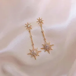 Stud Earrings Trendy Eight-pointed Star Long Fringe Luxury Zircon For Women Unusual Accessory Gift Fashion Jewelry Girls