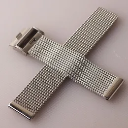 Stainless steel Mesh Watchband 18mm 19mm 20mm 21mm 22mm 24mm Silver Watch strap bracelet special fold clasp deployment quick pin240125