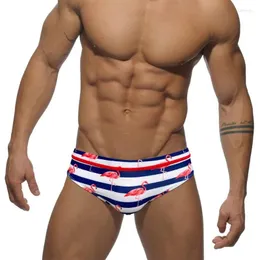 Men's Swimwear Sexy Low-Waist Bathing-Pants Men Flamingo Print Striped Surf Swim-Briefs Male Push-up Swim Briefs Pad Swimming