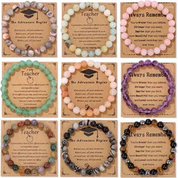 Strand Graduation Card Bracelets Gems 8mm Natural Stone Bracelet Teacher Classmate Friend Blessing Crystal Son Daughter