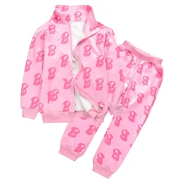 Primavera Autunno Barbi Set di abbigliamento per ragazze adolescenti Moda Abiti a due pezzi Cardigan Felpa Pantaloni Tuta per bambini 3-16 anni 240131