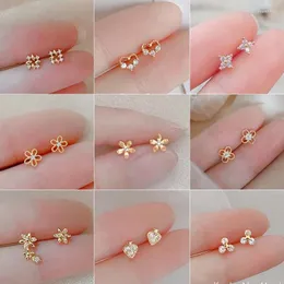 Stud Earrings 925 Silver Needle Zircon For Women Mini Gold Color Butterfly Sweet Girls Flower Helix Ear Jewelry