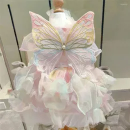 Dog Apparel Pet Rainbow Puffy Skirt Fantasy Pink Butterfly Wings Summer Teddy Yorkshire Marquis Princess Dresses For Small Dogs