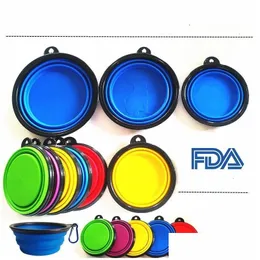 Dog Bowls Feeders Foding för PET TPE Tre storlek SIL och Cat Portable Bowl in Door or Outdoor With Carabiner Drop Delivery Home Gar Dhdk4