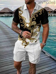 Fashion Mens Casual Tracksuits Print Short Sleeve Shirt Loose Suit for Men Summer Hawaii Outfits Sets Two Piece and Shorts Set Sweatshirt YS0A