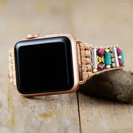 Cinturini per orologi Cinturino per smartwatch Aple in pietra naturale viola vibrante 38mm / 45mm Bracciale con cinturino in turchese con perline Bohemia Accessori Iwatch