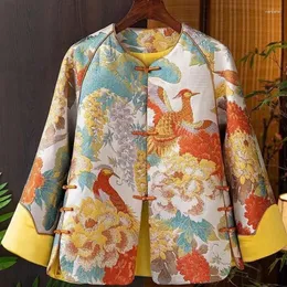 エスニック服プラスサイズの中国の伝統的なコートトップ2024フェニックスペーニー刺繍レトロ特大の女性パンボタンジャケット