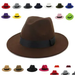 Geniş Memlu Şapkalar Kova Nefes Alabilir Düz Renk Klasik Siyah Elastik Fedora Şapkası Uni Yün Keçe Cazlı Erkekler Kadın Panama Trilby Cap DHT1F