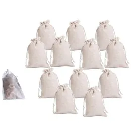 Envoltório de presente 200 pacotes sacos de filtro de chá descartáveis 12pcs pequeno cordão de algodão reutilizável musselina pano doces favor bag304n