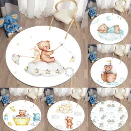 Cartoon Schlaf Bär Runde Teppich Wohnzimmer Teppiche Bad Matte für Kinder Zimmer Matte Schlafzimmer Teppich Baby Kinderzimmer Home decor 240131