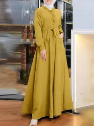 エスニック服ザンゼアファッションイスラム教徒マキシドレス女性長袖ドバイ七面鳥アバヤヒジャーブベスティドスローブフェムカフタンフリルイスラム教