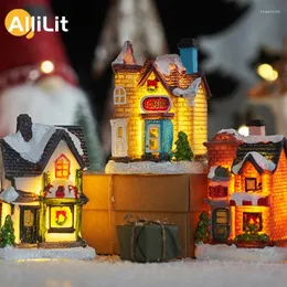 Saiten AlliLit Weihnachtsdekoration 2024 Jahr Nachtlicht LED Schneehaus Skulptur Zuhause Harz Handwerk Weihnachtsschmuck Geschenk für Kinder