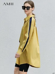 Женские блузки AMII, рубашки в стиле минимализм для женщин, осень 2024, элегантные свободные однобортные топы средней длины со вставками