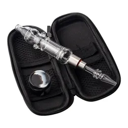 Glassvape666 NC025 Портативная стеклянная водопроводная трубка Bubbler Bong Bag Set 510 Титановый керамический гвоздь Кварцевый гвоздь 45/90 градусов Dabber Tool Водонепроницаемые курительные трубки