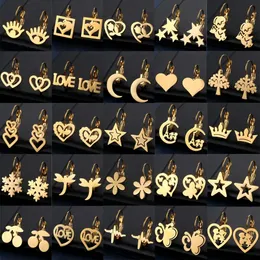 30Pairs/Lot Fashion Classic Stainless Steel Stud Earrings For Women Heart Flower Mixed Style Jewelry Accessories Party Gift 240123