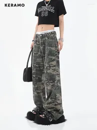 Damen Jeans 2024 Frauen Mode Camouflage Lose Hohe Taille Cargo Hosen Gerade Baggy Casual Denim Hosen Feamle Y2k