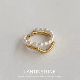 Cluster Ringe Exquisite Mehrschichtige Legierung Süßwasserperlen Runde Offene Für Frauen Persönlichkeit Gold Farbe Einstellbare Ring Schmuck OL N530