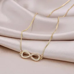 Pingente colares ouro prata cor infinito para mulheres cz sorte 8 gargantilha caixa corrente colar presente tendência feminina jóias 2024