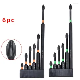 6pc Phosphating Black Impact Batch Head Storage Tape S2 Strong Magnetic PH2 Single-head Cross Screwdriver Tip