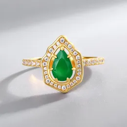 Кольца кластера из натурального зеленого агата, кольцо из стерлингового серебра S925, позолоченный циркон 10 карат, граненый регулируемый женский драгоценный камень, ювелирные изделия