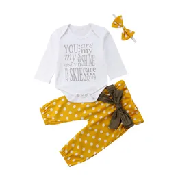 Citgeett sPRING born Baby Girls Clothes Tops Sunshine Romper Dot Bowknot Long Yellow Pants 3Pcs Autumn Set Outfits 024M 240127