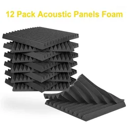 New 12Pcs Acoustic Foam Panel Tiles Wall Record Studio 12 x12 x1 Sound-proof Black Blue For Studio Home Recital Ha301M