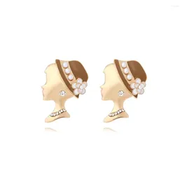 Stud Earrings Hat Girl Imitation Pearl Maillard Flower Beauty Head Rhinestone Statement Earings For Women Brincos Feminino