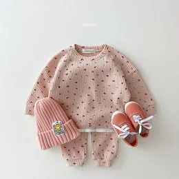 Toddler Kids Waffle Cotton Clothes Set Many Fruits Print Sweatshirt Casual Pants 2pcs Boys Suit Baby Girl Outfits 240127