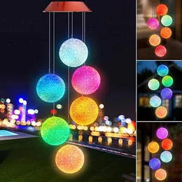 Cor mudando a energia solar vento carrilhão bola de cristal led pendurado girador lâmpada à prova dwaterproof água ao ar livre windchime luz festa Decoration283j