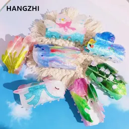 Hårklipp hangzhi design dubbelsidig tryckblommor maneter manerande klipp söt djurpinn klo akryltillbehör för kvinnor