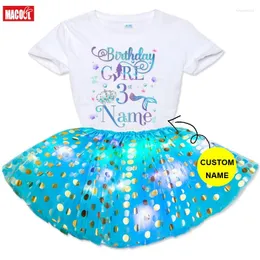 Kleidungssets Mädchen Geburtstag T-Shirt Set Meerjungfrau Tutu Kleid Party Outfits Lässiges Baby Mädchen T-Shirt Leuchtender Anzug Zweiteiliger Rock