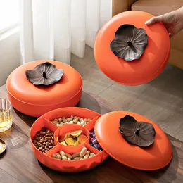 Plates Snack Box With Cover Large Capacity Implies Auspiciousness 5-Grid Persimmon Shape Chocolate Dry Fruit Dish Plate For Living Room