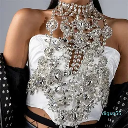 Moda zirkon göğüs zinciri modeli çekim podyum köpüklü rhinestone sutyen bayanlar akşam yemeği kristal vücut zinciri