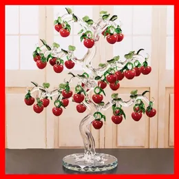 Piękne kryształowe czerwono -wiśniowe figurki drzewa bpple rzemiosła fengshui ozdoba domowa dekoracja świąteczne noworoczne prezenty Y200903204G