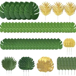 Fiori decorativi 72/100 pezzi Foglie di palma tropicali artificiali Set Oro Verde Tartaruga Foglia Coda sparsa Decorazioni per la tavola di casa per matrimoni estivi