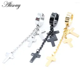 Brincos Alisouy 2 PCS Borlas de alta qualidade Cross Chain Aço inoxidável Ear Studs Mulheres Mens Boy Girl Punk