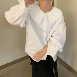 Kadın bluzları uzaylı kitty Kore tarzı zarif beyaz gömlek femme 2024 bahar şık kadınlar uzun kollu yaka gevşek bebek üstleri blusas