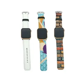 Andere Home Garden Sublimation Smart Watch Bands Pu-Lederbänder für Serie 1/2/3/4/5 38 40 42 44 mm Ersatzarmband M DHZNP