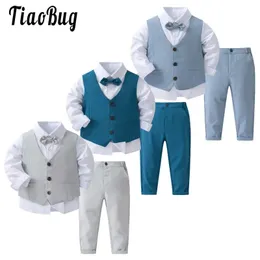 Abiti da ragazzo Gentleman Tuxedo Papillon Camicia Abito Gilet Pantaloni 4 pezzi Chic Bambino Vestiti per bambini Vestito da gentiluomo per Battesimo Compleanno 240123