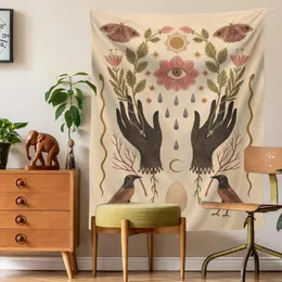 Tapeçarias psicodélicos olhos mão tapeçaria parede pendurado botânico floral hippie bruxaria decoração do quarto borboleta pássaro tapete