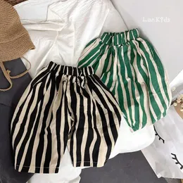 Trousers Soft Breathable Baby Boys Girls Shorts Striped Casual Kids Pants Summer Calf Length Toddler Korean Children Clothes