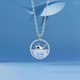 Naszyjniki wiszące 925 Stempla dla kobiet Magic Color Blue Sea Clavicle Chain Series Seria Srebrna Biżuter280m