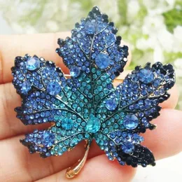 Broschen Strass Rot Farbe Ahorn Brosche Vintage Blue Leaf Kristall Anhänger Frau Pin Corsage Zubehör Geschenk