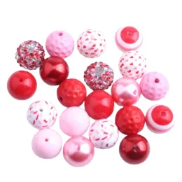 Beads Kwoi Vita AM020 Valentine's Day Red Pink Color Mix Acrylic Beads For Kids Chunky Necklace Jewelry 20mm 50pcs