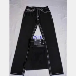 Jeans masculinos Designer Roxo Jeans True Calças Longas Designer Mens Grosso Linha Super Religião Roupas Homem Lápis Azul Preto Denim M2918 xxxlWINO