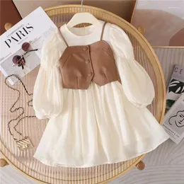 Girl Dresses Spring Autumn Baby Suits Vest Long Sleeve 2piece Kids Cute Princess Dress Children Chiffon Vestido 2 To10T