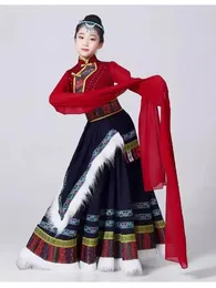 Abbigliamento da palcoscenico Costume da danza tibetana per bambini Gonna grande per spettacoli altalena Abiti mongoli etnici in stile cinese