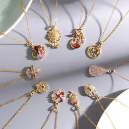 Naszyjniki wiszące luksusowy kwiat kolorowy naszyjnik z cyrkonem łańcuch stali nierdzewnej łańcuch choker biżuterii Prezenty dla kobiet dziewczęta
