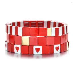 Charm Bracelets Red Heart Love Forever Enamel Bracelet Stretch Accessories Brazalete Mujer Pulseras Beads Womens Jewellery